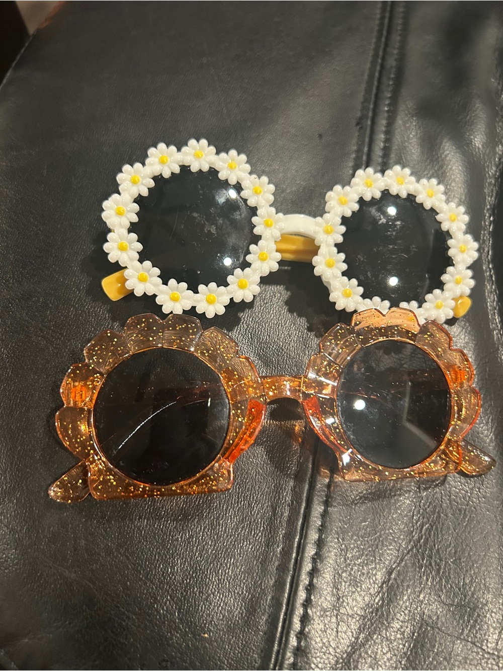 Kids Floral Daisy and Glitter Flower Sunglasses Set - White & Orange